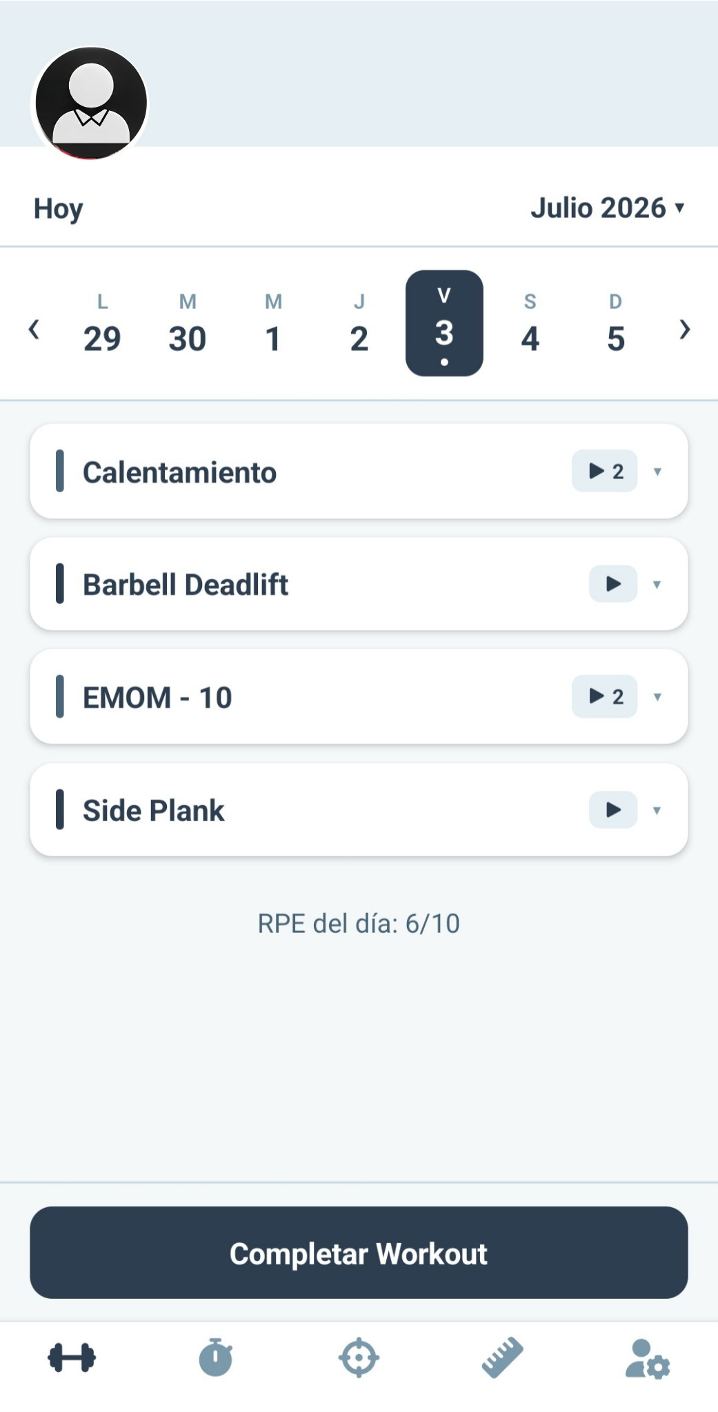 Workout del día en la app 2m2